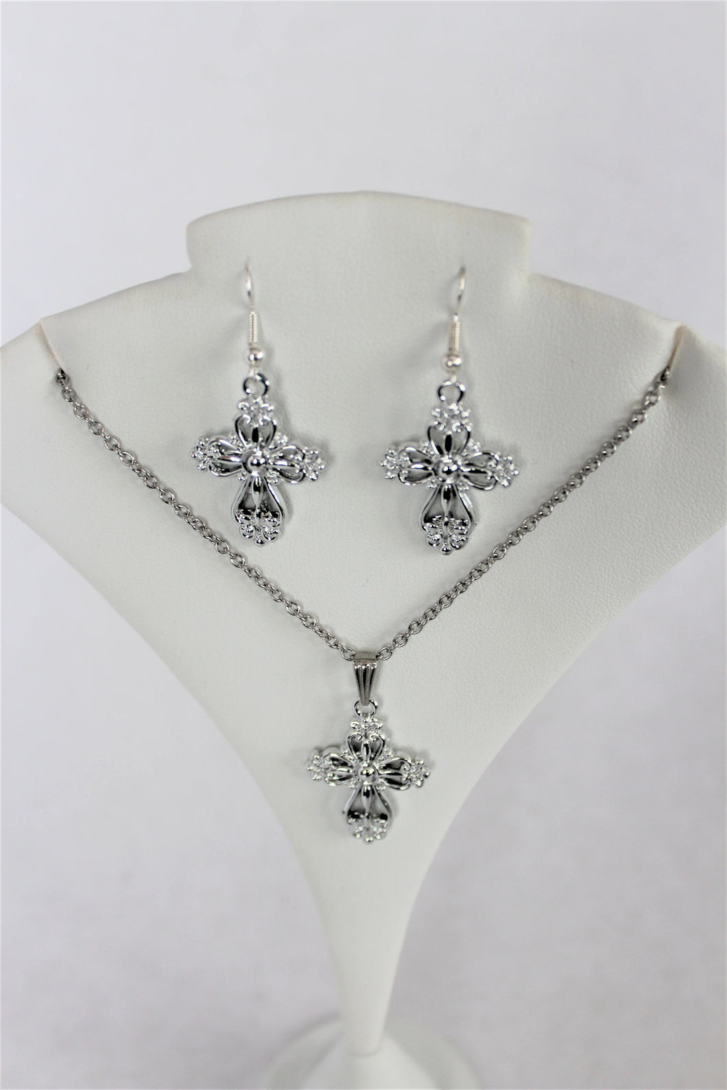 Filigree Cross Necklace Earring Set