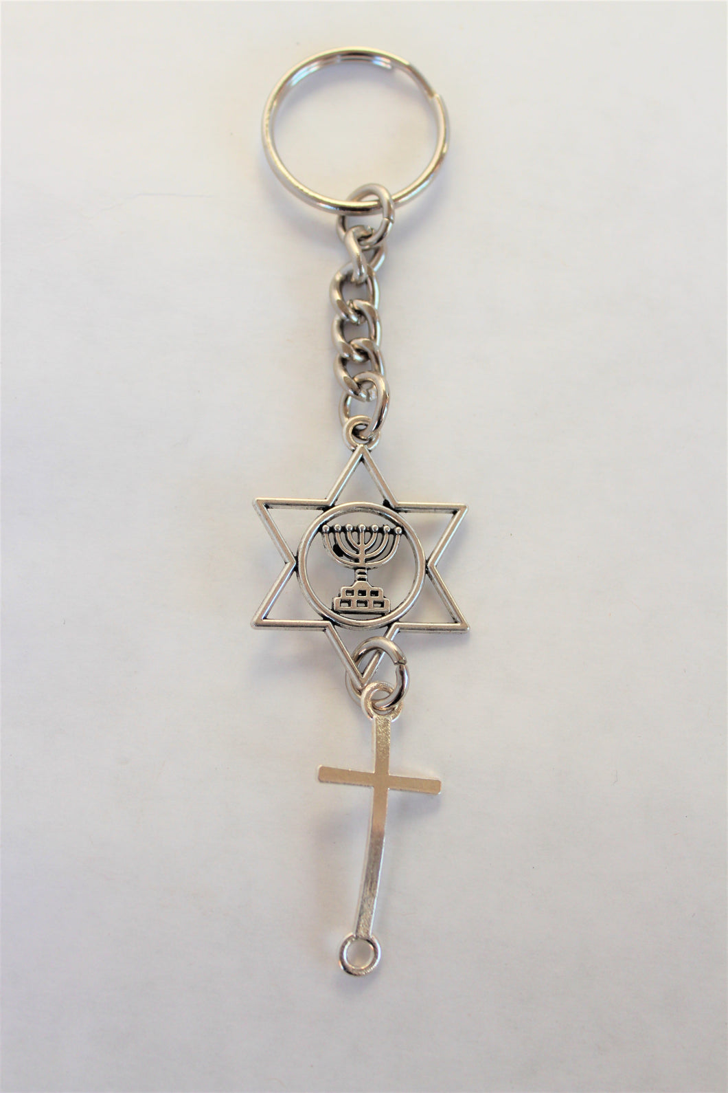 Star of David Menorah Cross Keychain