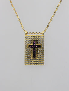 Square Zirconia Pendant with Cross Center