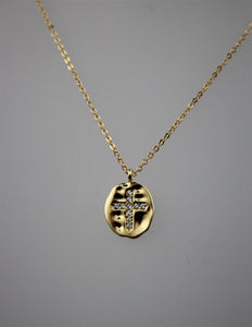 18K Gold Plated Oval Pendant with Rhinestone Cross