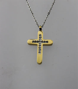 Golden Stainless Steel Cross with Rhinestones